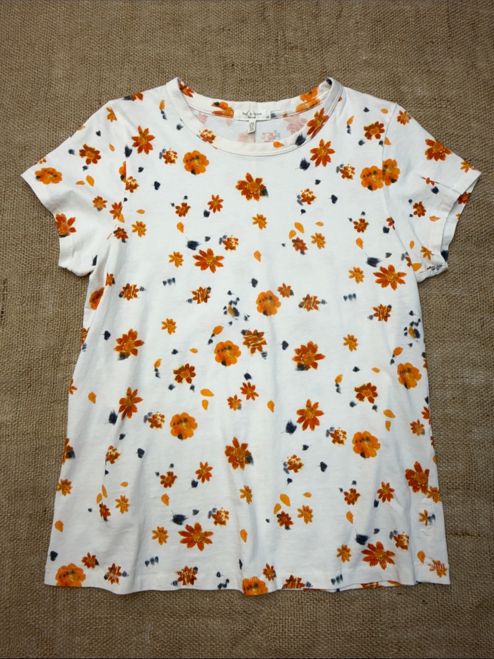 rag & bone All Over Poppy Floral Pima Cotton Jersey Tee White Orange Sz L - Picture 3 of 12